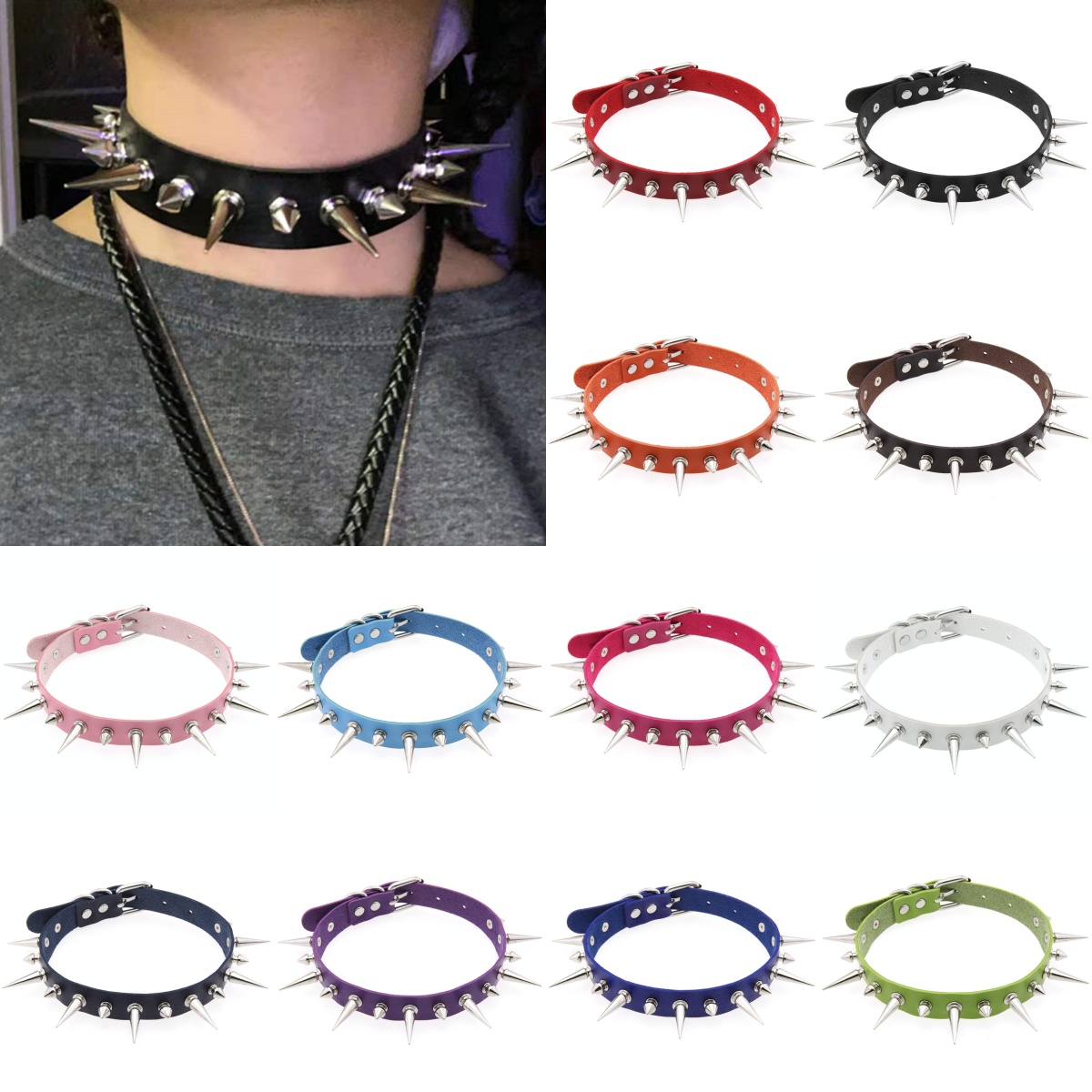 Women'S Emo Accessories - Collares de cuero PU con remaches