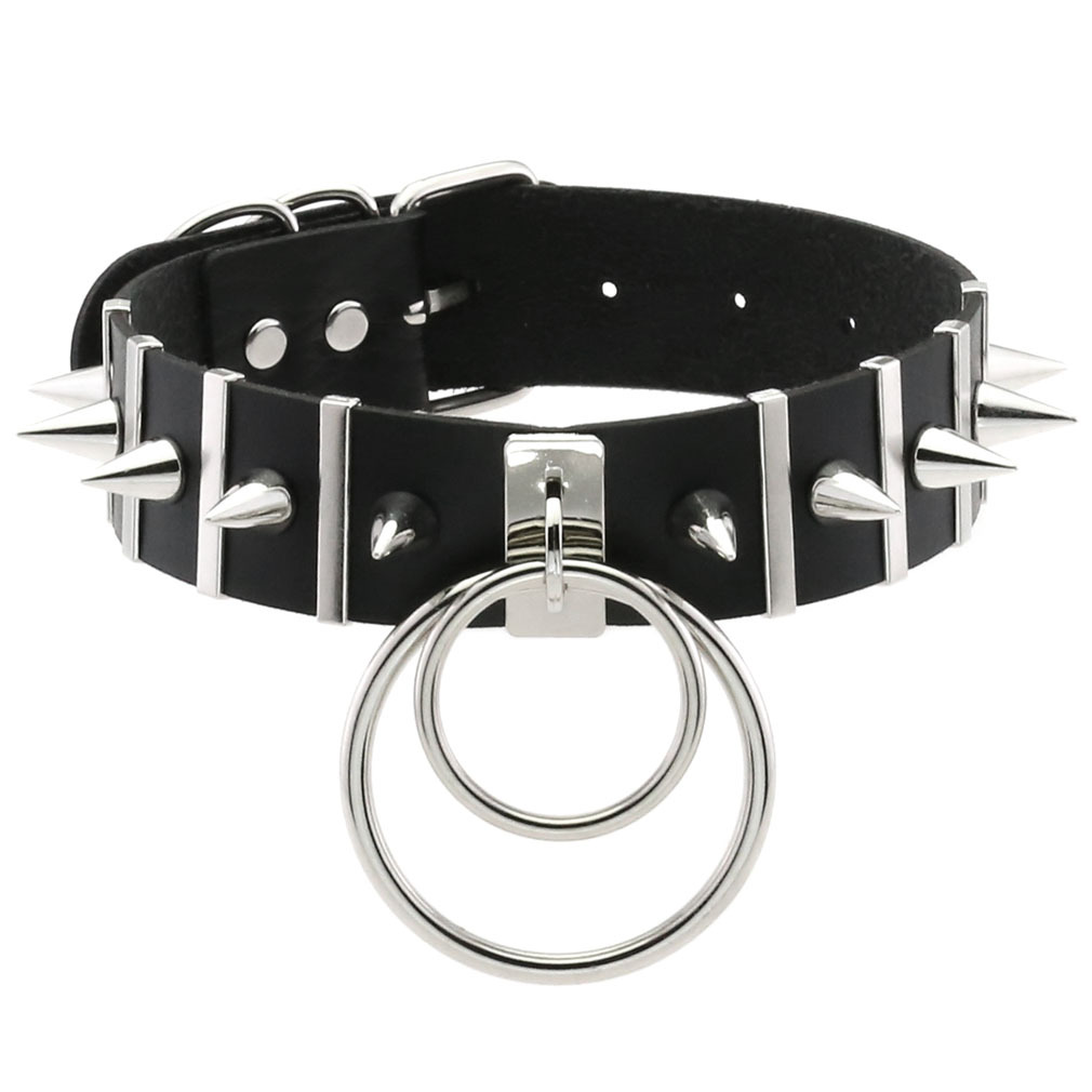 Collar de cuero con pinchos gr - Women'S Emo Accessories reseña y precio