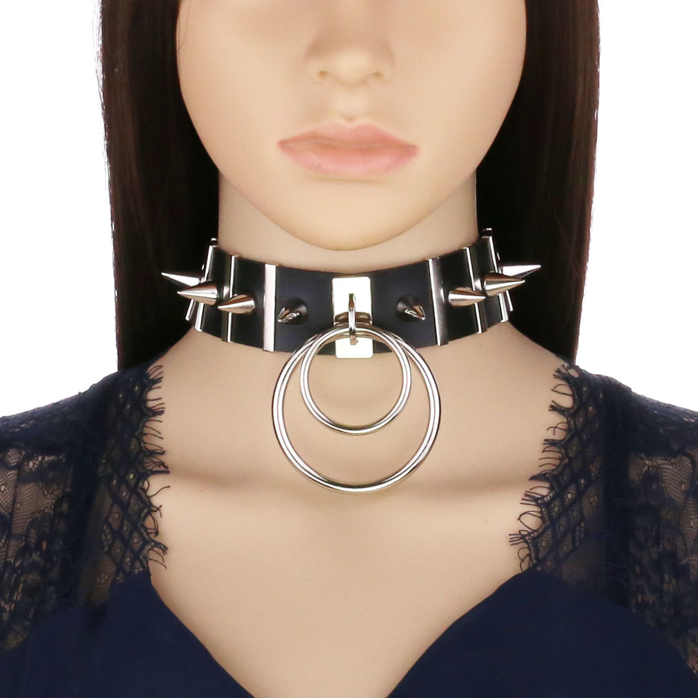 Collar de cuero con pinchos gr - Women'S Emo Accessories reseña y precio