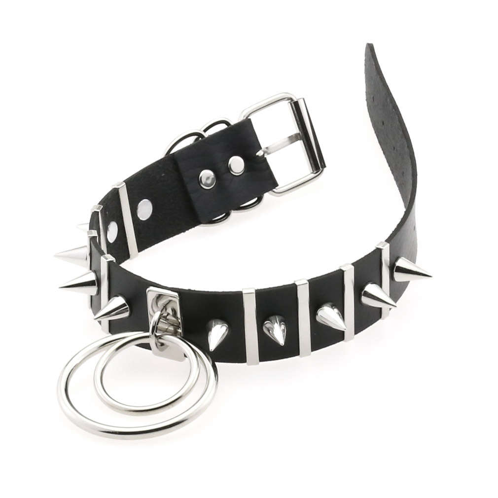 Collar de cuero con pinchos gr - Women'S Emo Accessories reseña y precio